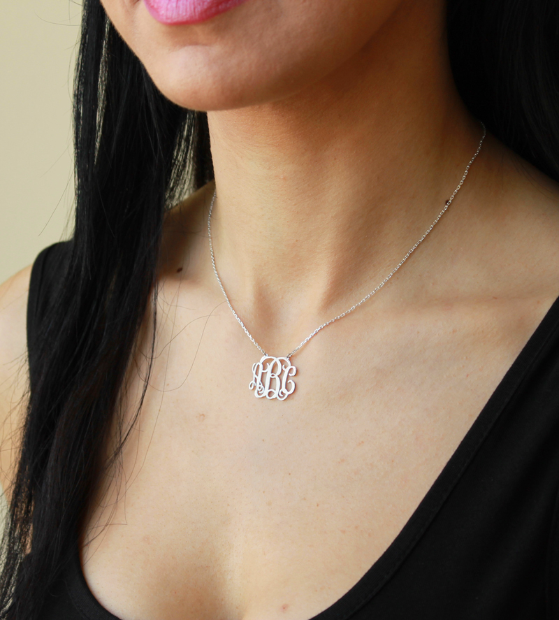 Personalized Monogram Necklace - Silver Monogram Necklace - 1 Inch - 925 Sterling Silver